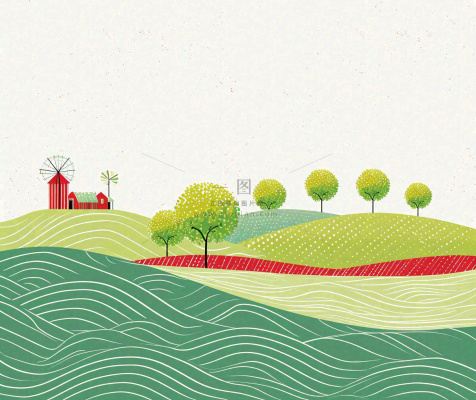 春天卡通蜡笔线性风格