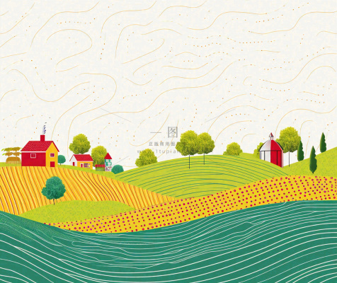 春天卡通蜡笔线性风格