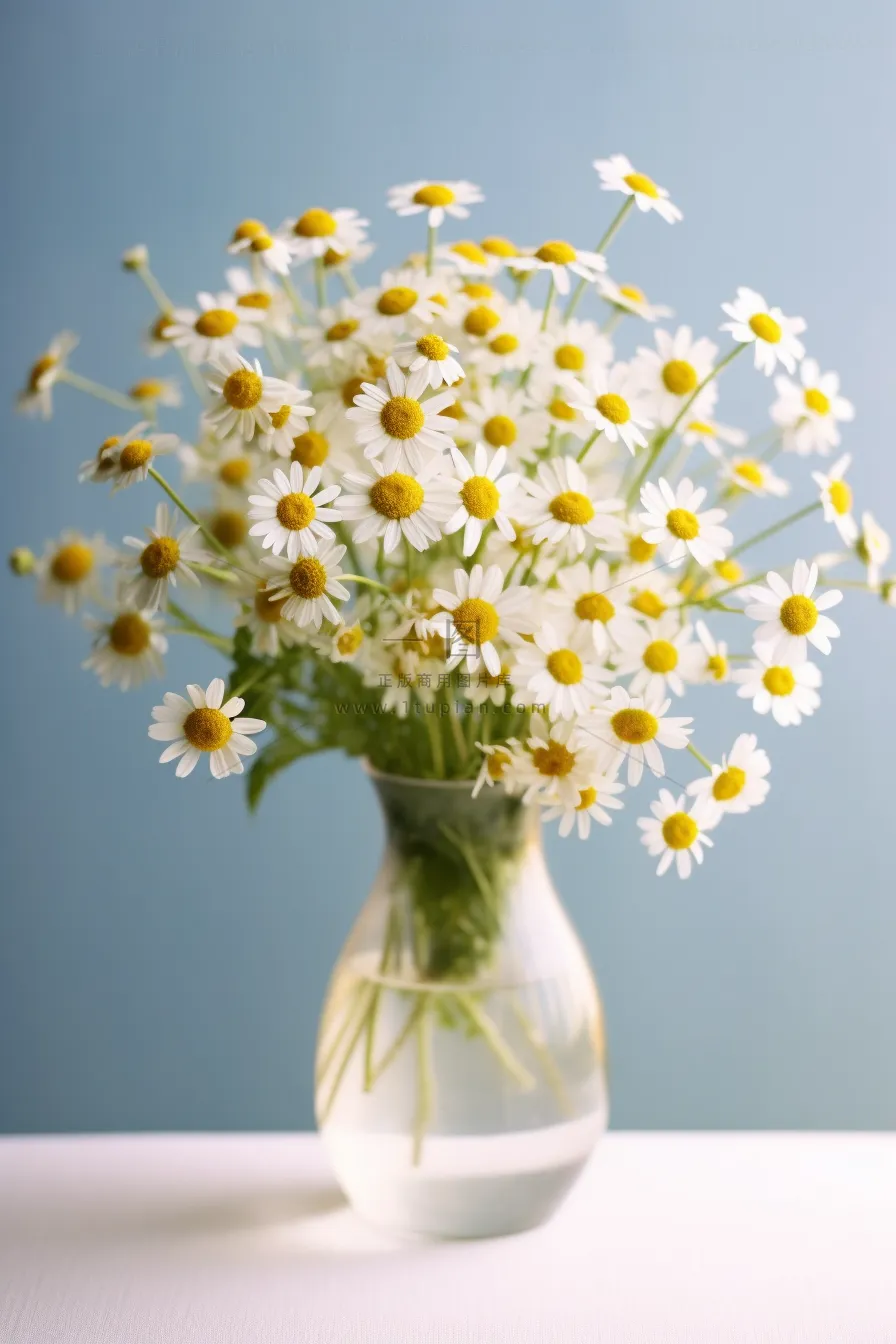 小雏菊白花玻璃花瓶家居摄影图