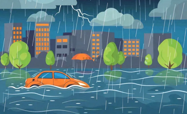 暴雨天气预警自然灾害卡通插画背景