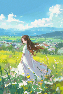 春夏花海里的少女美丽唯美小清新春分立夏夏至青春卡通插画背景 春夏花海里的少女美丽唯美小清新春分立夏夏至青春卡通插画背景