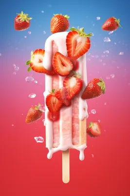 草莓棒冰夏日清凉冰淇淋冰棒摄影图