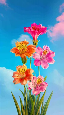 春天蓝天白云草坪鲜花，五彩缤纷鲜艳摄影图