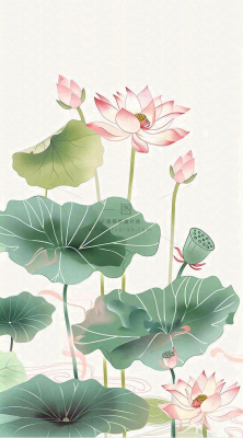 夏天荷花荷叶清凉小清新淡雅小暑大暑处暑插画背景 夏天荷花荷叶清凉小清新淡雅小暑大暑处暑插画背景