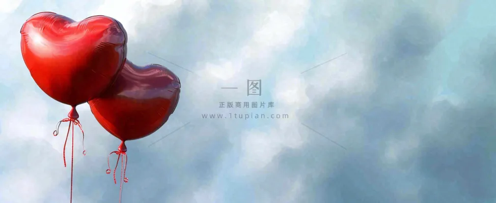 蓝天白云红色爱心气球情人节浪漫爱情摄影图