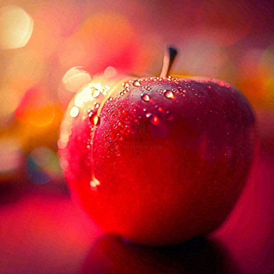 红苹果新鲜特写水珠，圣诞平安夜，水果美食，温馨摄影图
