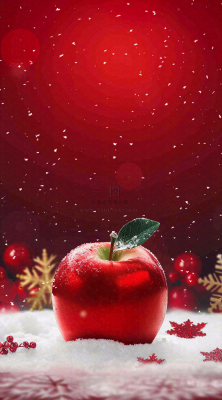 雪地里的红苹果雪花平安夜红色背景