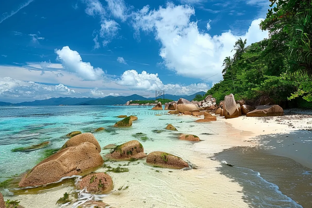 海边沙滩礁石大自然风光摄影图