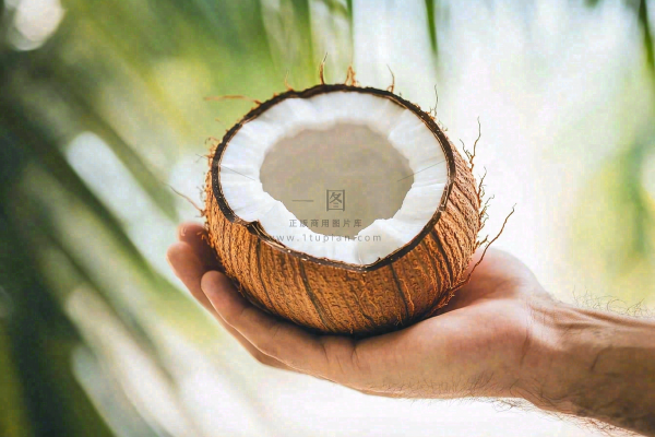 手捧椰子椰肉水果热带摄影图
