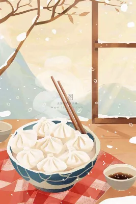 冬至吃饺子中国传统美食节日插画背景 冬至吃饺子中国传统美食节日插画背景