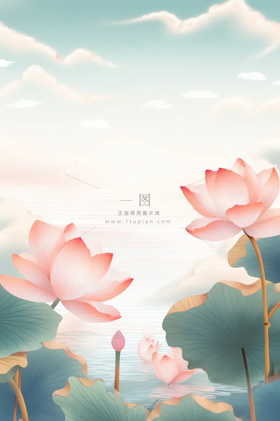 水墨山水风景国风荷花背景