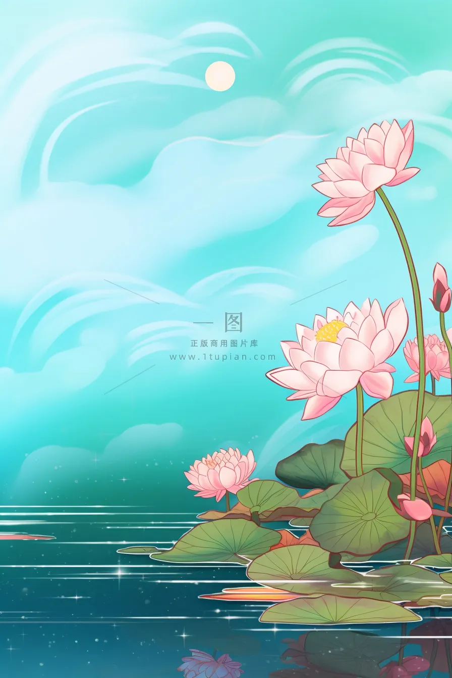 创意淡雅简约国风荷花国潮背景