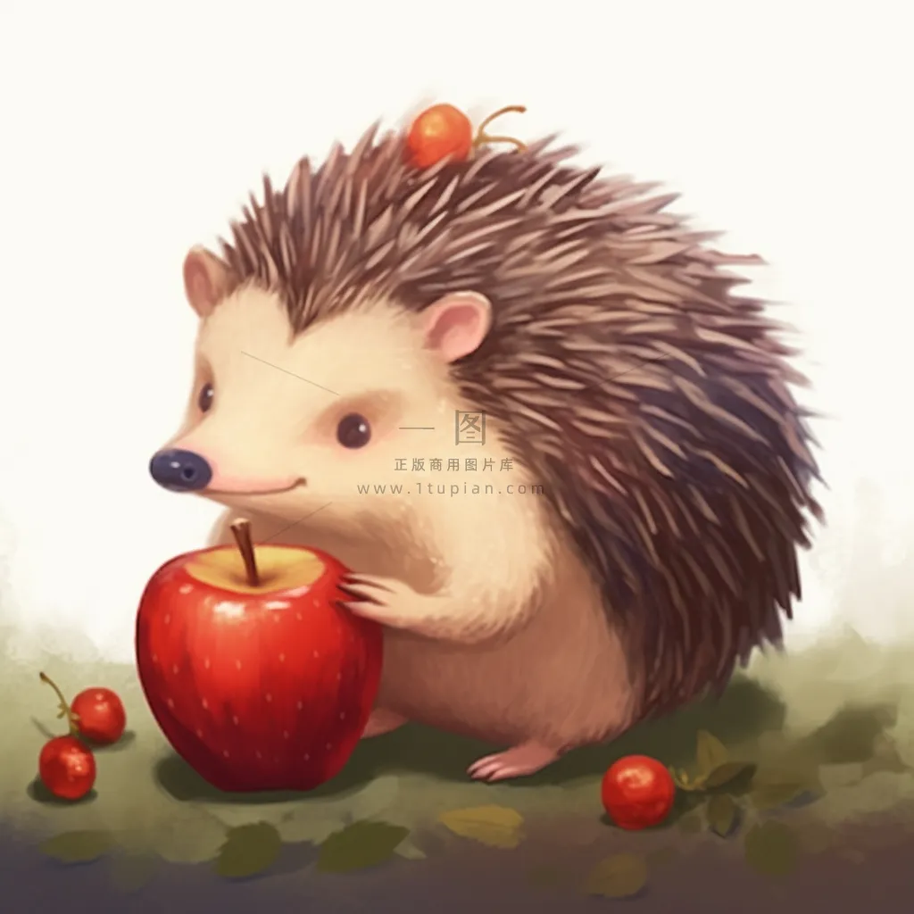 刺猬苹果觅食动物卡通插画素材