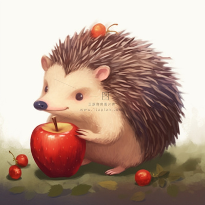 刺猬苹果觅食动物卡通插画素材