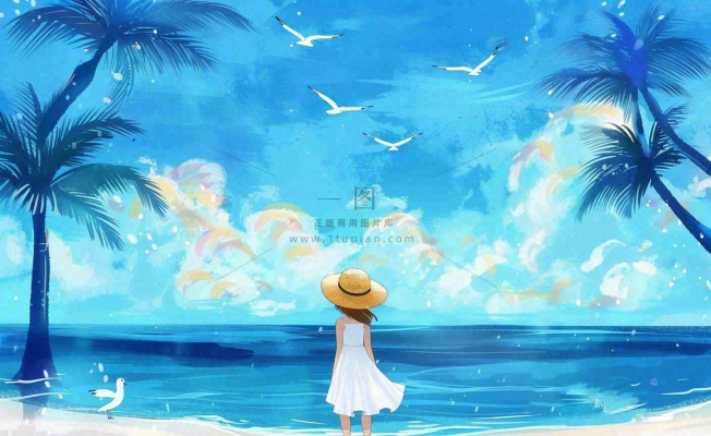 夏天海洋沙滩度假清凉一夏夏至大暑插画背景