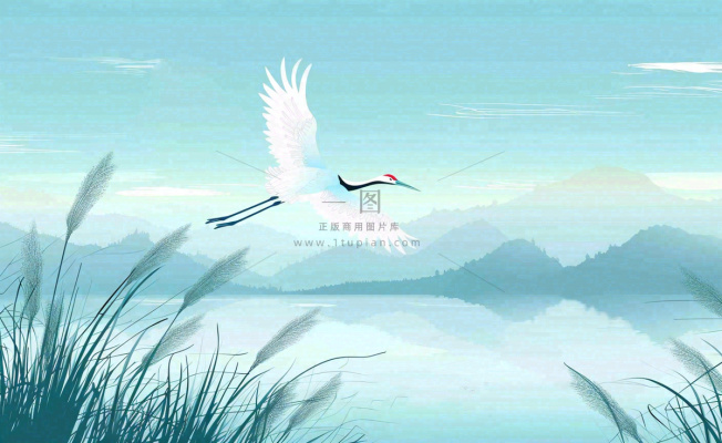 白鹭齐飞天水一色山水画芦苇荡清冷白露寒露插画背景 白鹭齐飞天水一色山水画芦苇荡清冷白露寒露插画背景