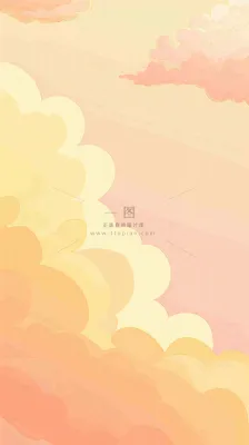 橙色渐变落日天空白云简约扁平手绘背景 橙色渐变落日天空白云简约扁平手绘背景