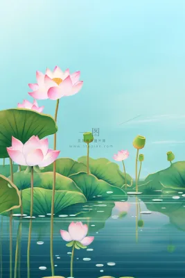 创意淡雅简约国风荷花国潮背景