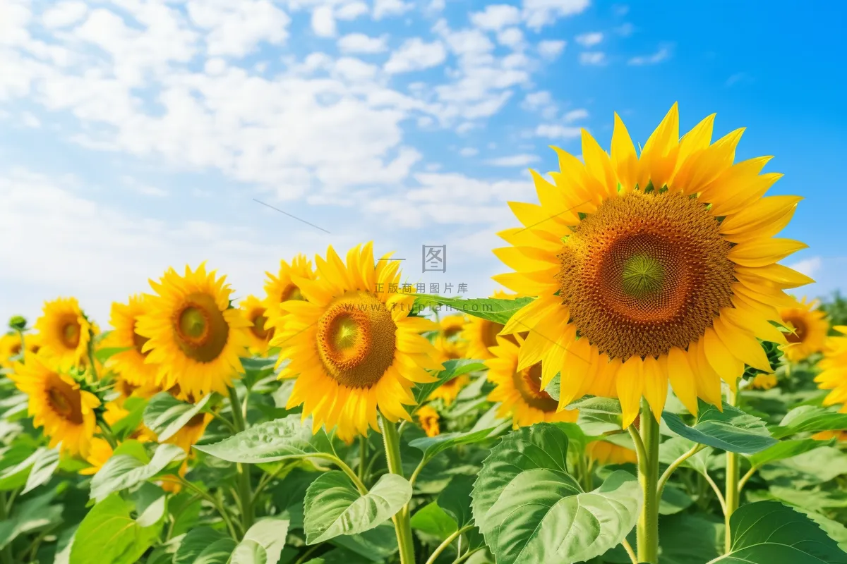 向日葵种植园蓝天白云摄影图