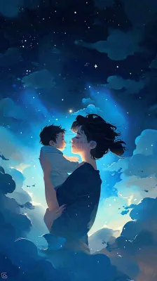 父爱如山父亲节温情亲情爱意深蓝唯美星光手绘插画 父爱如山父亲节温情亲情爱意深蓝唯美星光手绘插画