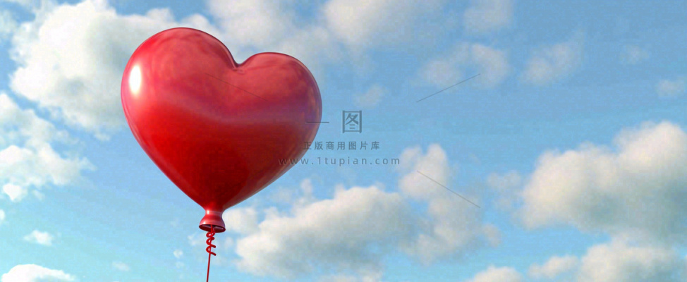 蓝天白云红色爱心气球情人节浪漫爱情摄影图
