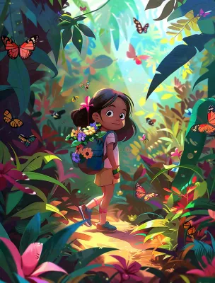 夏天户外森林丛林冒险的青少年背包旅行探险卡通插画背景