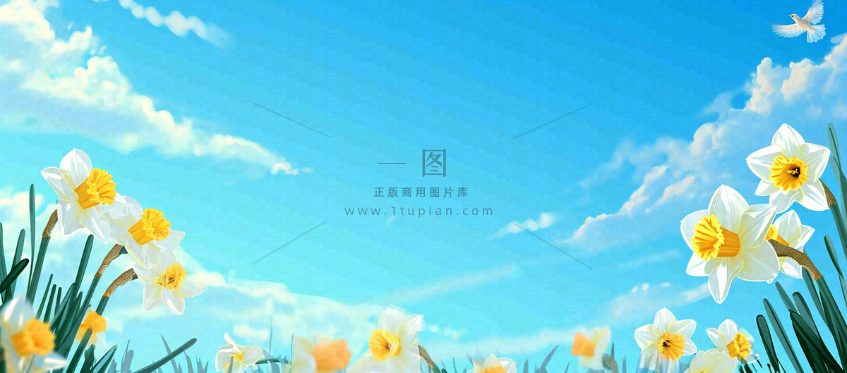 春日草地鲜花清新郊外草坪蓝天白云,春分