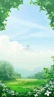 春天郊外露营旅行山脉蓝天白云草坪草地花丛，清新自然，惊蛰春分