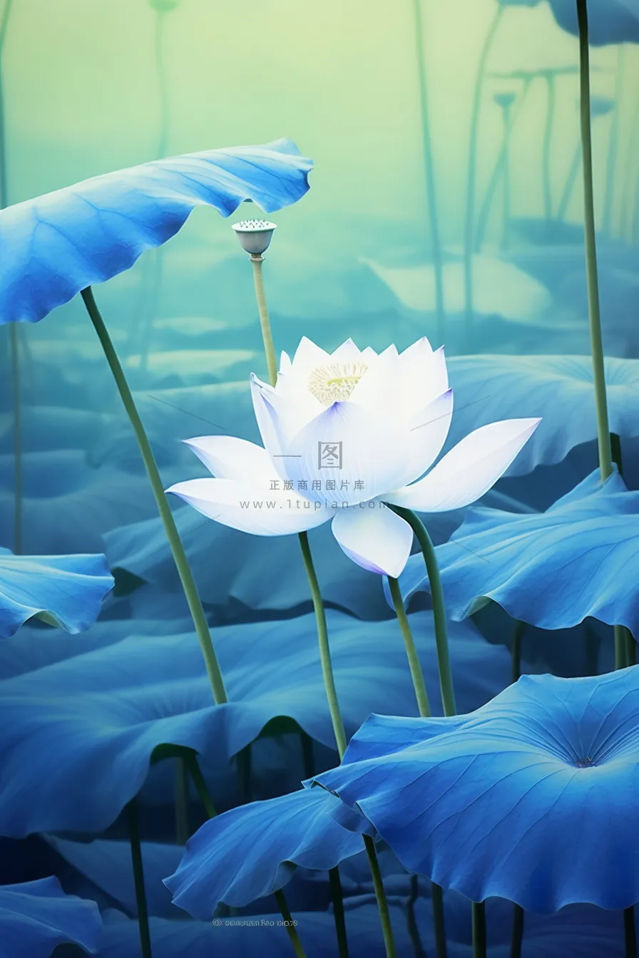 蓝色简约大气荷花意境背景