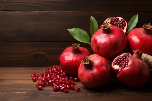 木板上的红石榴水果摄影图
