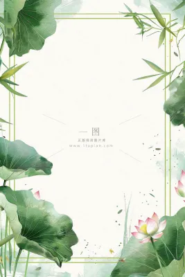夏天大暑处暑端午节绿色荷花荷叶小清新唯美插画背景 夏天大暑处暑端午节绿色荷花荷叶小清新唯美插画背景