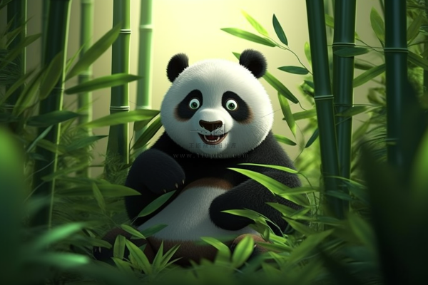 大熊猫竹林里开心可爱卡通插画背景 大熊猫竹林里开心可爱卡通插画背景