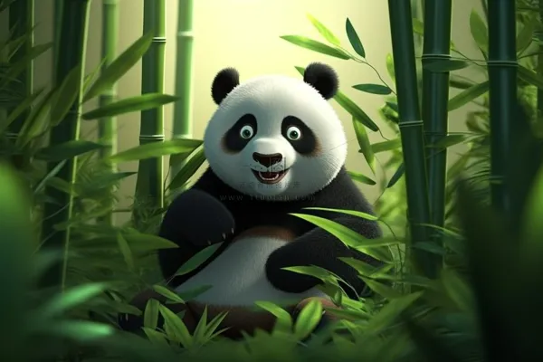 大熊猫竹林里开心可爱卡通插画背景 大熊猫竹林里开心可爱卡通插画背景