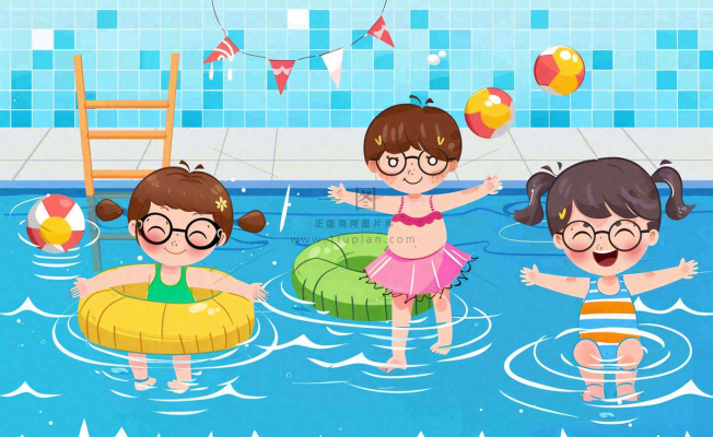 蓝色儿童夏天游泳池插画卡通夏日立夏夏至大暑小暑游泳插画背景 蓝色儿童夏天游泳池插画卡通夏日立夏夏至大暑小暑游泳插画背景