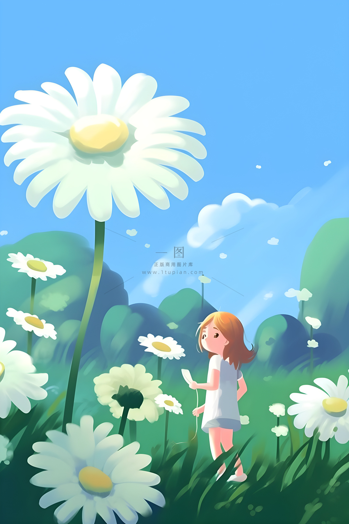 手绘插画花人物草原山森林大自然素材海报背景