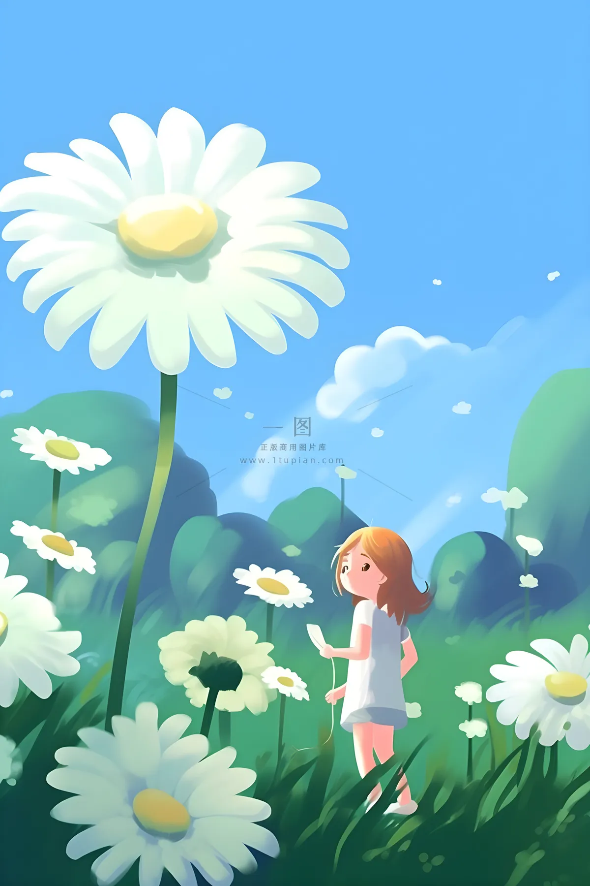 手绘插画花人物草原山森林大自然素材海报背景