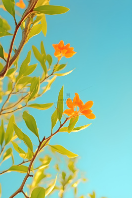 清新简约绿叶小花背景