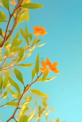 清新简约绿叶小花背景