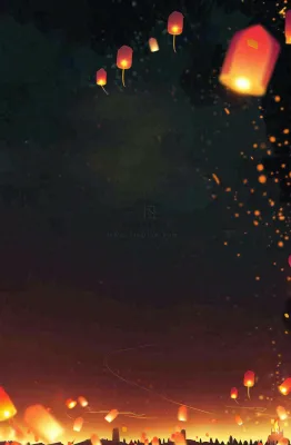 夜晚点灯孔明灯祈福中元节寒衣节插画背景 夜晚点灯孔明灯祈福中元节寒衣节插画背景