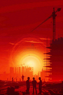 红色工地指挥工人职业人物剪影劳动节插画背景 红色工地指挥工人职业人物剪影劳动节插画背景