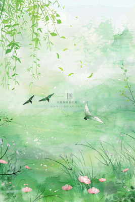 春天春暖花开柳树燕子草丛春游踏青立春惊蛰春分水彩插画背景 春天春暖花开柳树燕子草丛春游踏青立春惊蛰春分水彩插画背景