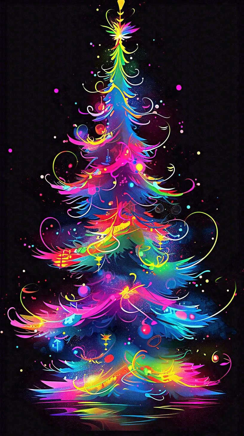 彩色缤纷圣诞树艳丽气氛，圣诞节奇幻