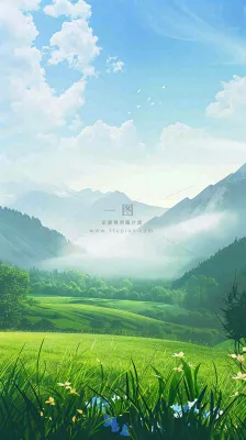 春天郊外露营旅行山脉蓝天白云草坪草地花丛,清新自然,惊蛰春分 春天郊外露营旅行山脉蓝天白云草坪草地花丛,清新自然,惊蛰春分