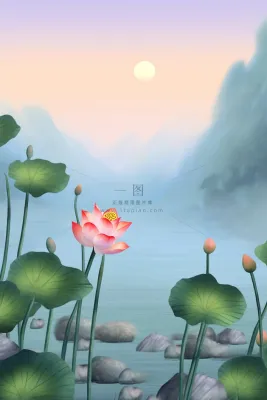 紫色简约国风莲花节气海报背景 紫色简约国风莲花节气海报背景