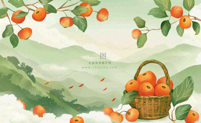 秋天丰收季果树成熟果篮橘子黄杏处暑立秋秋分卡通插画背景 秋天丰收季果树成熟果篮橘子黄杏处暑立秋秋分卡通插画背景
