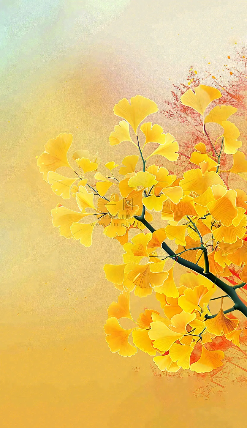秋天黄了的银杏叶渐变色插画立秋秋分背景