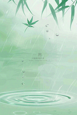 雨天雨水打在竹叶上掉落在水面上泛起涟漪雨水谷雨端午清明插画背景 雨天雨水打在竹叶上掉落在水面上泛起涟漪雨水谷雨端午清明插画背景