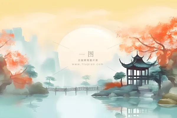 国风庭院简约清新阳光背景