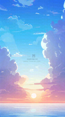 蓝紫色天空白云清新浪漫落日海上倒影 蓝紫色天空白云清新浪漫落日海上倒影