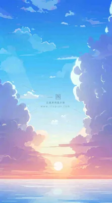 蓝紫色天空白云清新浪漫落日海上倒影 蓝紫色天空白云清新浪漫落日海上倒影